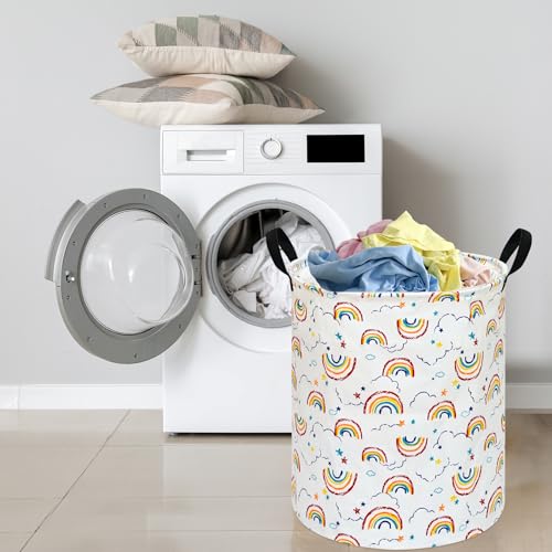 Image of Round Laundry Hamper Storage Basket Fabric Material Storage Hamper Organization Basket, Storage Bin, Gift Box with Handles for Room