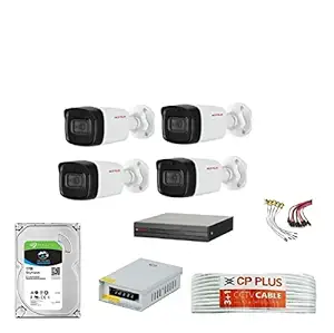 CP PLUS 5MP, H.265+, 4Camera Combo Kit with 4Ch DVR, 4 Bullet Cameras, 1TB Hard Drive, Power Supply, 90Mtr Cable, Audio Mic and Connectors Wired CCTV Surveillance Security Camera Set