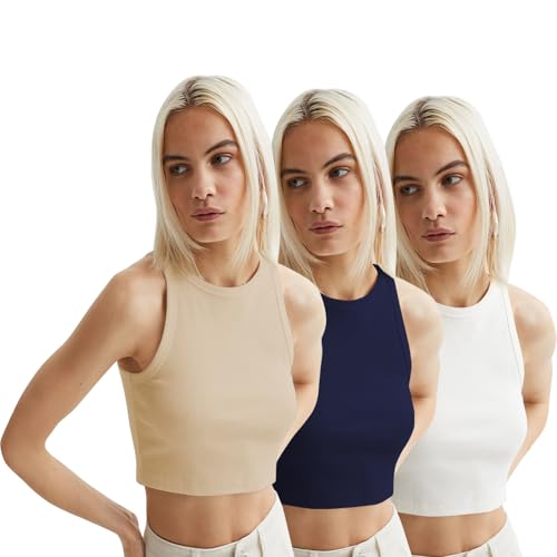 Image of KERI PERRY Tops for Women Crop Top for Women's Tank Activewear Tee Sports Western Casual Cotton Camisole Pack of 3 Combo