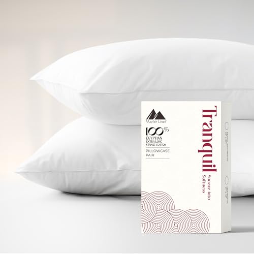 Mayfair Linen 100% Egyptian Cotton Pillow Cases - 800 Thread Count King Size Pillow Cases Set of 2 (White), Soft Cooling & Breathable Extra Long Staple Sateen Weave Cotton Pillowcases for King Pillows