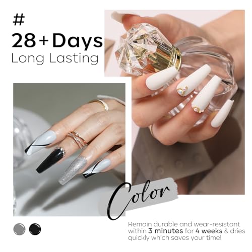 Image of modelones Gel Nail Polish Set Glitter Nude 6Colors Black White Milky White