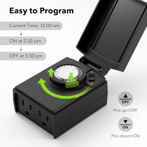 Image of BN-LINK Outdoor 24-Hour Mechanical Timer Outlet, 2 Grounded Outlets, 4 Pack