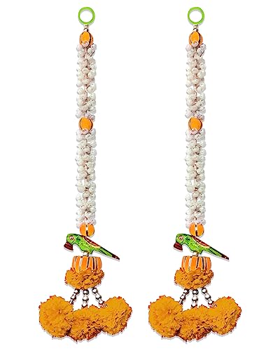 Image of Rajasthan kraft Jasmine & Parrot Door Hanging|Office Home Diwali Decoration, Size 24 inches, Colour Mango (RK-36402-2)