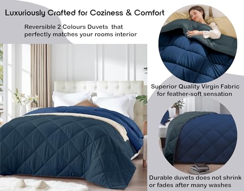 Image of AYKA Reversible Comforter 220 GSM Microfiber Reversible AC Comforter /Blanket for Winter /Quilt /Duvets for King Size Double Bed Comforter(90 * 100, Navyblue & Charcoal)| TC - 220
