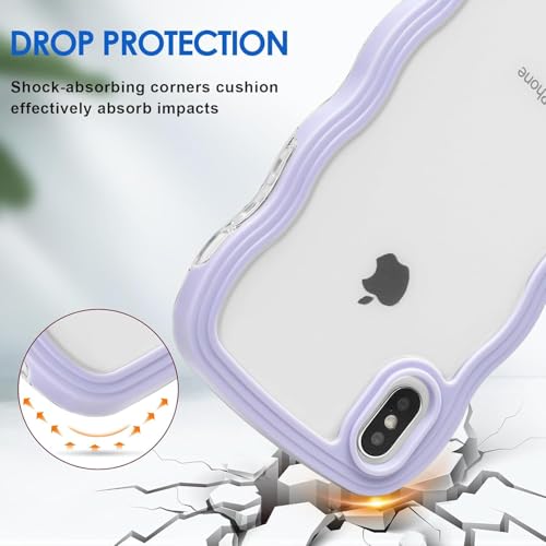 Image of GoldKart iPhone Xs Max Case Wavy Edge Clear Back Design, Anti-Slip Grip Cute Wave Curly Frame Shape Shockproof Soft TPU & Hard PC Bumper Protective Phone Case Cover for Women Girls - Purple