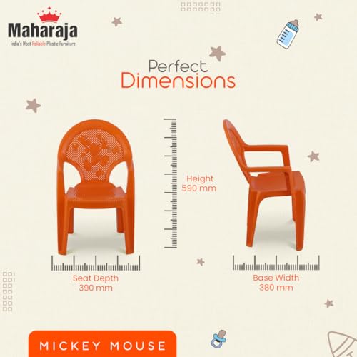 Image of MAHARAJA Mickey Mouse Plastic Chair for Kids | Strong Durable & Portable Study Chairs | Virgin Material Kids Chairs for 2 to 8 Years | Stackable School Chair (Orange, Pack of 6)