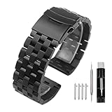 Brushed Stainless Steel Watch Band Strap 18mm/20mm/22mm/24mm/26mm Metal Replacement Bracelet with Double-Lock Deployment Clasp for Men Women Black/Silver