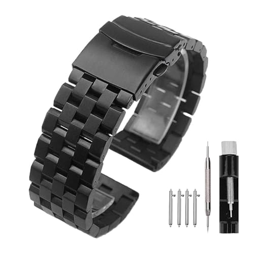 Kai Tian Brushed Stainless Steel Watch Band Strap 18mm/20mm/22mm/24mm/26mm Metal Replacement Bracelet with Double-Lock Deployment Clasp For Men Women Black/Silver/Two Tone IP Black