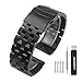 22mm Solid Stainless Steel Watch Band with Double Buckles Push Button Deployment Clasp 5 Rows Metal Watch Strap for Men Women Black