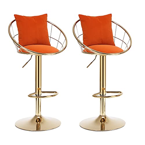Luonavei Bar Stools Set Of 2, 360° Velvet Swivel Bar Stools Modern Adjustable Counter Height Bar Stools, Bar Chairs, Suitable For Bar, Home, Dining Room, Kitchen Island, Cafe (Orange -S1, Set Of 2) #TOP2