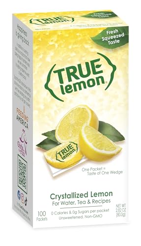 True Lemon 100ct (Pack of 1) - Water Enhancer - Bulk Dispenser - 0 Calorie Drink Mix Packets For Water - Sugar Free Lemon Flavoring Powder Packets