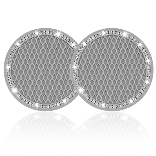 Image of JUSTTOP 2 Pack Universal Auto Anti Slip Cup Holder Insert Coaster, Car Cup Holder Coaster, Bling Crystal Rhinestone Car Interior Accessories-Grey