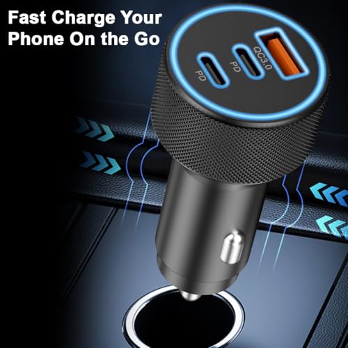 Image of 3 in1 Car Mobile Charger 97W Car Charger Mobile Phone Charging Type C Laptop, Three Port Fast Charging, 37W & 30W Type-C PD, 30W USB, for Android,iPad & Other (Black)