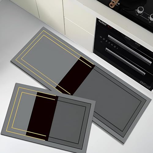Image of Yagzon Anti Fatigue Kitchen Mats for Floor, Cushioned Non Slip Rugs for Kitchen Floor, Durable Rubber Backed Kitchen Rugs, Waterproof Cushioned Kitchen Rug Set for Kitchen, Laundry, Office & Sink