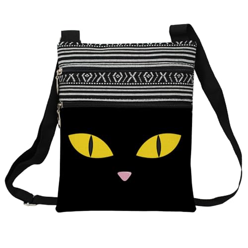 LiuenMgg Black Cat Face Messenger Bag Small Ethnic...