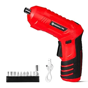 Buildskill Pro BIXO 3.6V Cordless Light Screwdriver Machine, Keyless Chuck, Led Light, 250RPM, Reversible, Light Duty, With 10Pcs Screwing Bits (Red) (Pack of 12)