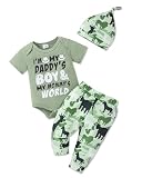 NZRVAWS Baby Boy Clothes Newborn Boy Outfit 3-6 Months Romper Short Sleeve Essential Must Haves Top Camouflage Long Pants Hat 3PC Infant Clothing Set