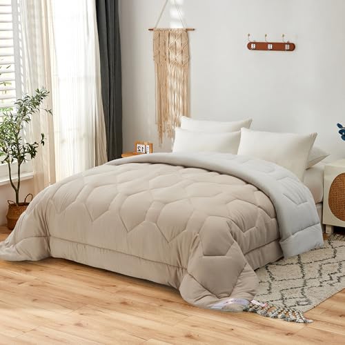 NOVOTEXTIL Edredón Relleno Nórdico Cama 150 (240x220) para Verano y Entretiempo, Edredón Bicolor de Fibra 180 gr/m² - Nórdico Suave, Ligero, Reversible y Transpirable (Beige/Lino)
