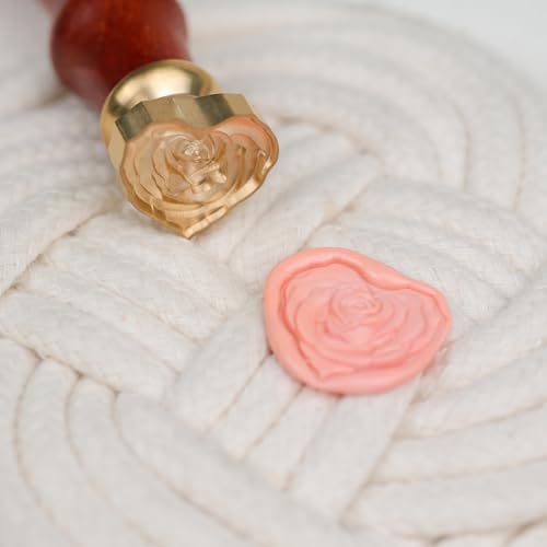 Romantic Heart-Shaped Rose Wax Seal Stamp â€“ Vintage Floral Embossed Brass Head with Wooden Handle â€“ Ideal for Invitations, Envelopes, Wedding Seals, Gift Wrapping, Scrapbooking