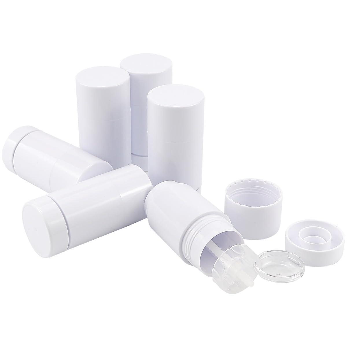 FERCAISHPack of 6 Refillable Deodorant Cream Containers, Round Empty Deodorant Tube, Twist Up Deodorant Stick, 30 ml Plastic Deodorant Container, for DIY Lipstick, Chapstick, Deodorant Cream (White)