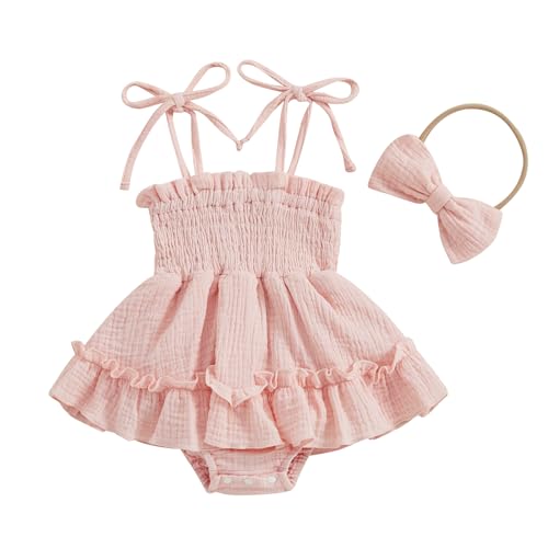 Image of Murnouche Newborn Baby Girl Romper Dress Summer Clothes Boho Photoshoot Outfits with Headband