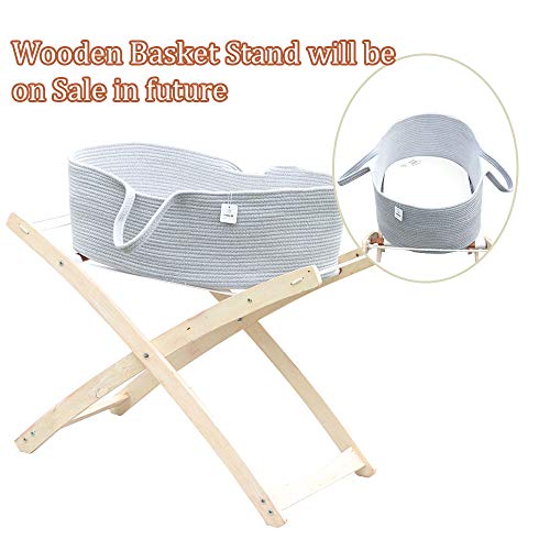 ICEBLUE HD Moses Basket Cotton Rope Specious Newborn Cradle Bassinet Baby Nest Bed Travel Bed Baby Shower Gift with Portable Handles (Grey Color) - Thumbnail 5