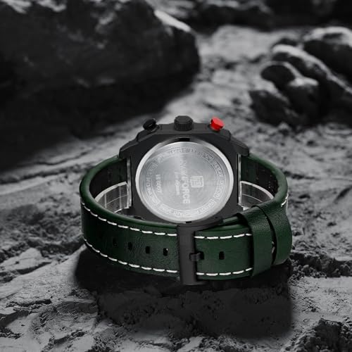 Image of NAVIFORCE NF8057 Square Vintage Military Chronograph Genuine Leather Analog Watch