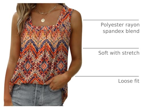 Image of Saloogoe Summer Tank Tops for Women Loose Fit Pleated Square Neck Sleeveless Tops Curved Hem Flowy