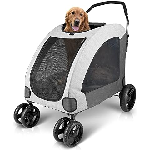 Dog Stroller For Large Pet Jogger Stroller For 2 Dogs Breathable Animal Stroller With 4 Wheel And Storage Space Pet Can Easily Walk In/Out Travel Up To 120 Lbs(55kg) Cover