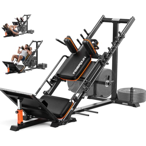 Image of FEIERDUN 2-in-1 Leg Press Hack Squat Machine Combo, Home Gym Leg Equipment | Zero-Maintenance Roller System, 5+6 Adjustable Angles, 45-Degree, with Weight Storage, Full ROM for Quads, Hamstrings, Glutes