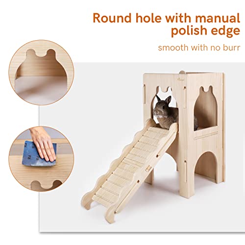Niteangel Wooden Rabbit Castle And Hideout - Spacious And Breathable Bunny House Tunnel For Rabbit Chinchilla Guinea Pigs Or Other Small-Sized Pets (Double-Layer Castle) #TOP2