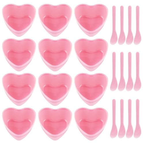 12 Pcs Plastic Facial Mask Mixing Bowl Heart Shaped Face Mask Bowl with Spatula for Women Cosmetic Mixing DIY Skin Care - Pink