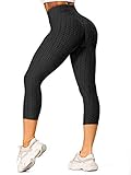 FITTOO Leggings Damen 3/4 Capri Leggings Scrunch Butt Po Push Up High Waist Yogahose Sporthose Jogginghose mit Taschen Schwarz M
