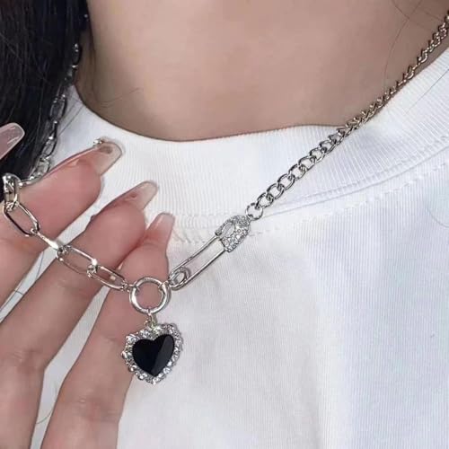Safety Pin Necklace Heart Pendant Sweet Cool Style Paper Clip Necklace with Extension Chain Simple Copper Personality Exquisite Safety Pin Jewelry for Women2