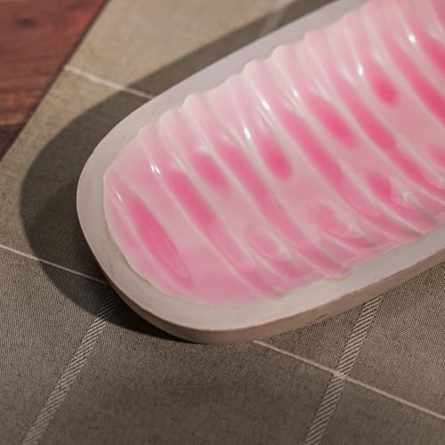 Image of Pretty in Pink Serving Platter | Pink & White Enamel Coating | Multipurpose Platter for Snacks, Fruits & Desserts | Decorative Tableware