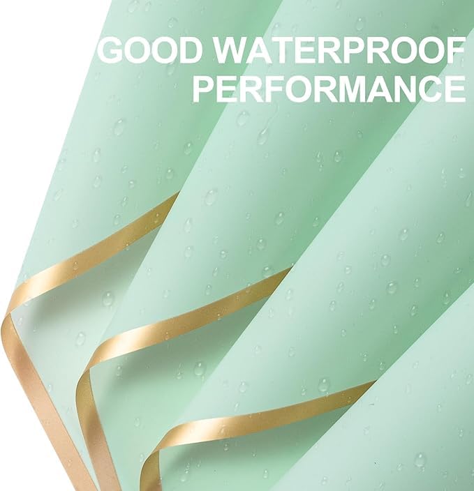 Image of Zarwani - 5 Sheets Korean Style Waterproof Pista Green Bouquet Wrapping Paper (58cm x 58cm, 60 Microns) | Golden Border Design, Giftwrap for Flowers & Gift Wrapping Paper (5,Gold Border Pista Green)
