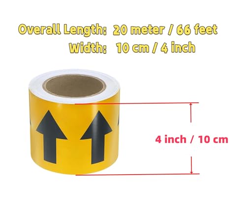 Image of Pipe Flow Arrow Tape Pipeline Arrow Stickers 4 Inch x 66 Ft (10cm x 20M) Pipe Identification Marking Arrow Labels with Reflective Strips for Pipe Flow Markers, Yellow /Black