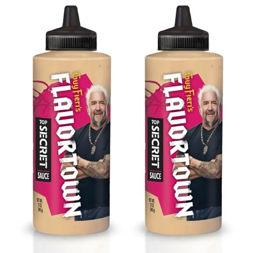 Guy Fieris Flavortown Top Secret Sauce - Creamy Aioli Burger Sauce Gourmet Condiment Spread for Fries Sandwiches & Veggies - 12 Ounce Bottle (Pack of 2)