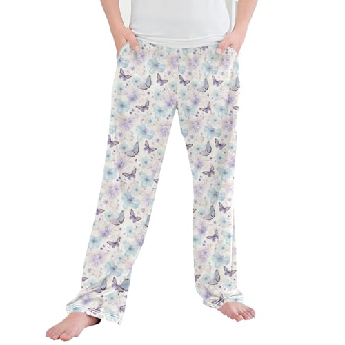 Butterfly Long Pajama Pants Elastic Waist PJ Bottoms with Pockets S A113210