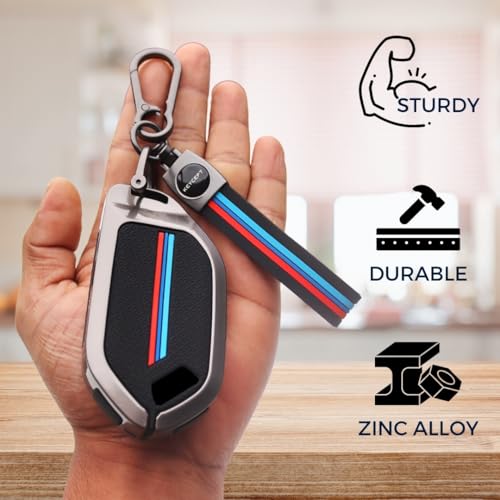 Image of KEYCEPT Metal Alloy Key Cover Compatible for Kia Syros, EV6, EV9 Seltos 2026 4 Button smart Key with Keychain (Long Keychain).