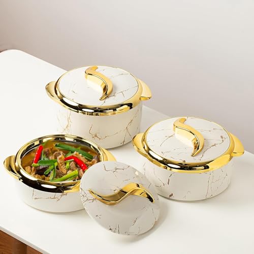 Set di 3 casseruole isolate in acciaio inox, con coperchio, per conservare cibi caldi e freddi, ideali per buffet, feste ed eventi all'aperto