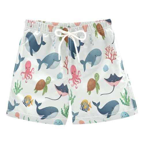 Swimming Trunks for Kids, Big Boys Swim Trunks 2t, Cute Sea Animals Whales