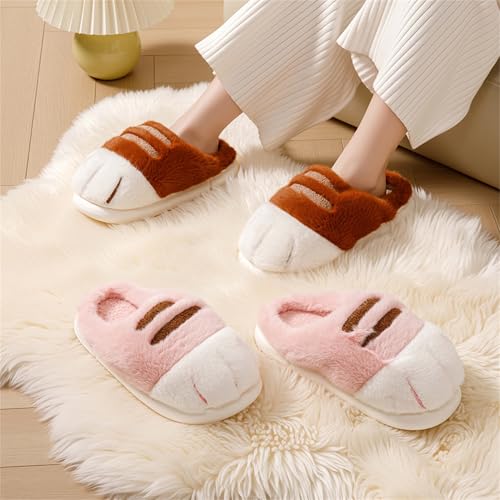 Image of Cat Paw Slippers - Unisex Adults & Kids - Beige - Slip-On - Plush & Memory Sponge Interior - Anti-Slip EVA Sole - Washable - Home Slippers