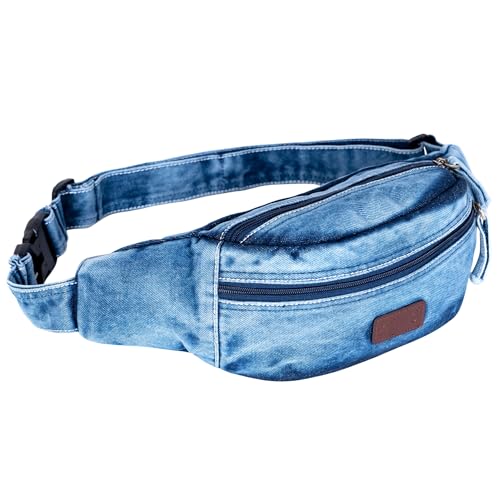 Image of Zainto Denim Fanny Bag for Men & Women | Stylish Cotton Waist Bag & Chest Bag | Mini Bag for Women with Adjustable Strap, Lightweight Everyday Travel Accessory (Blue)