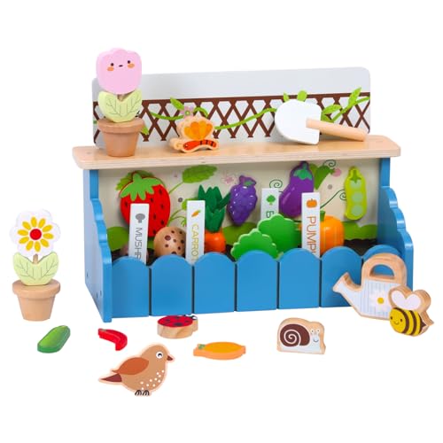 Wooden Flower Garden Toy Playset for Toddlers, Pretend Play Vegetable Garden Complete Playset for Kids, Montessori Preschool Learning Toy, Christmas Birthday Gift for Boys and Girls Ages 2-4