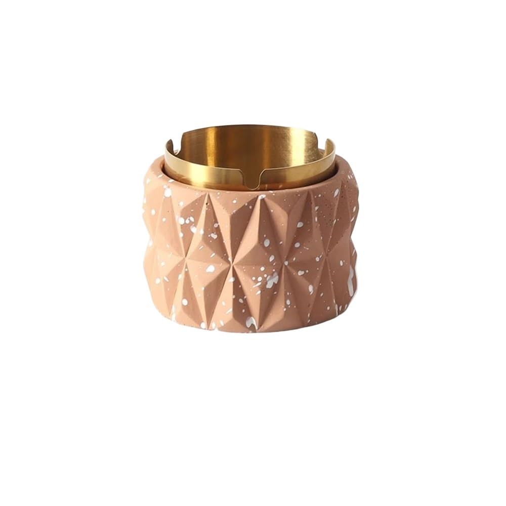 Indoor Decorative Geometry Concrete Ashtray Stainless Steel Combination Sets Spray Dot Design Cement Outside Indoor Smoking Accessories for Desktop(Orange)