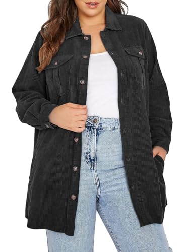 Eytino Womens Plus Size Shacket Jacket Oversize Long Sleeve Button Down...
