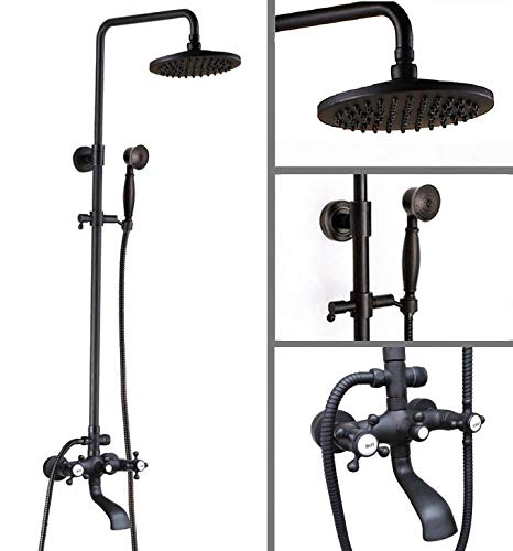Ensemble de douche de pluie anti-corrosion en laiton noir à double poignée