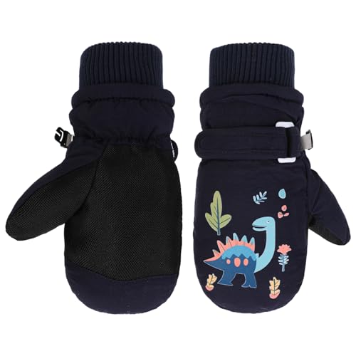QKURT Guantes de Esquí para Niños, Guantes de Nieve de Invierno Impermeables, Guantes de Snowboard Antideslizantes a Prueba de Viento, Guantes Cálidos con Forro Polar para Niños y Niñas de 2 a 8 Años