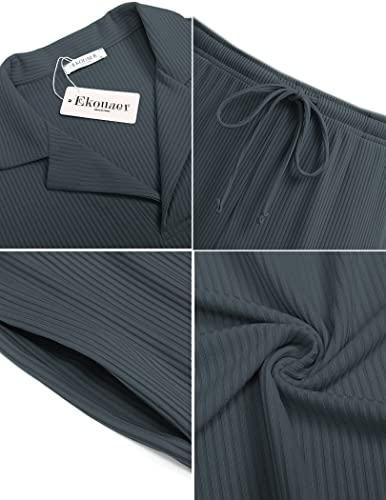 Ekouaer Lounge Sets For Men 2 Piece Pajama Set Pj Short Set Beach Set Outfits, Large Grey #TOP4